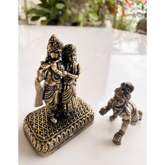Pure Brass Miniature Radha Krishna With Laddu Gopal Ji Combo