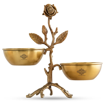 Pure Brass Handmade Decorative Dry Fruit Bowl with Tree Design