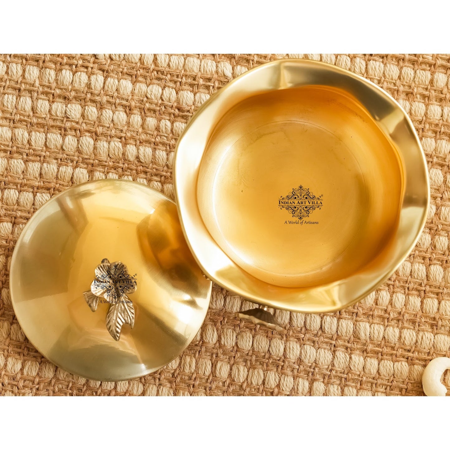 Brass Decorative Handi with Lid Neck Ribbon Bow Design  3 Legs