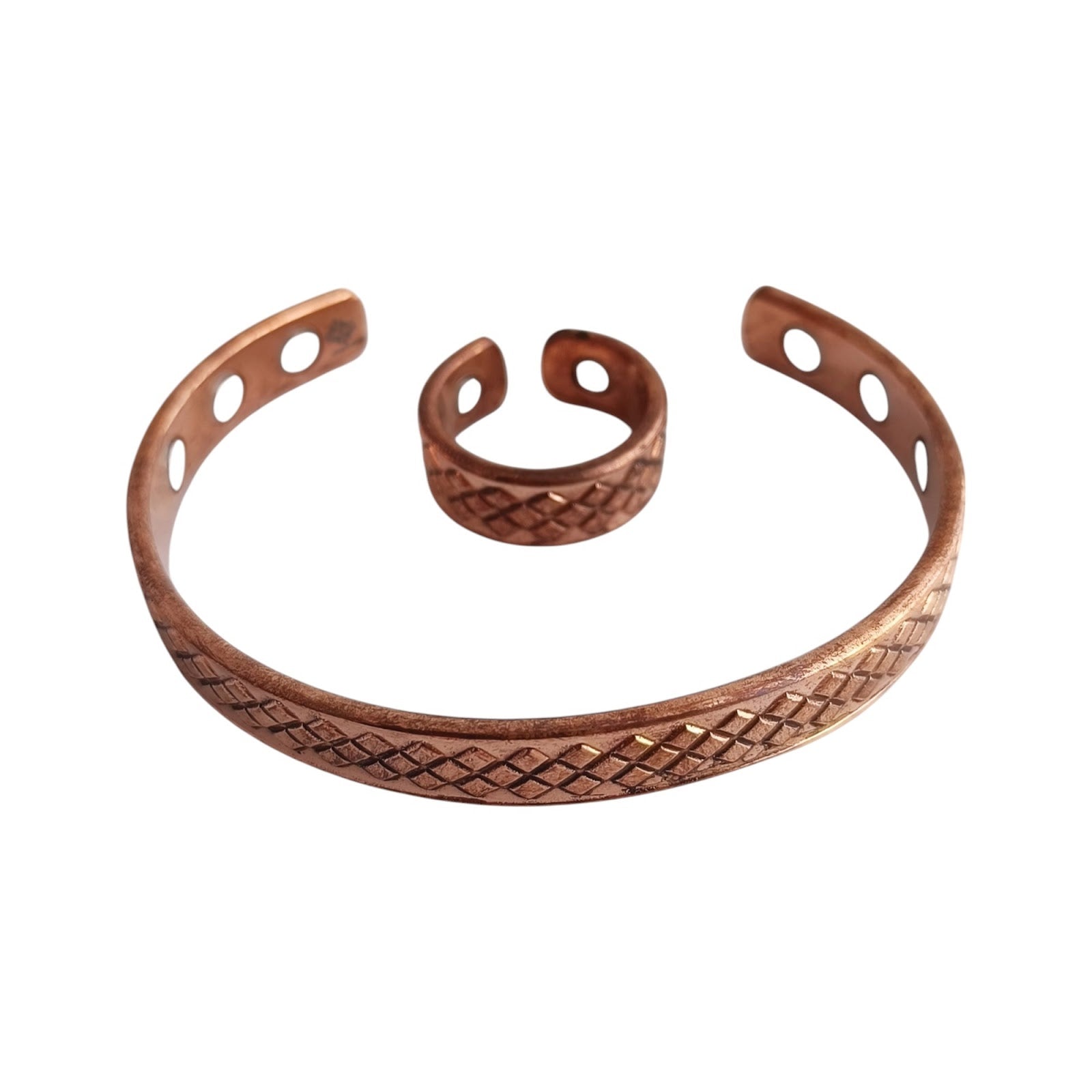 Pure Copper Diamond Design Bangle with Magnet & Matching Ring