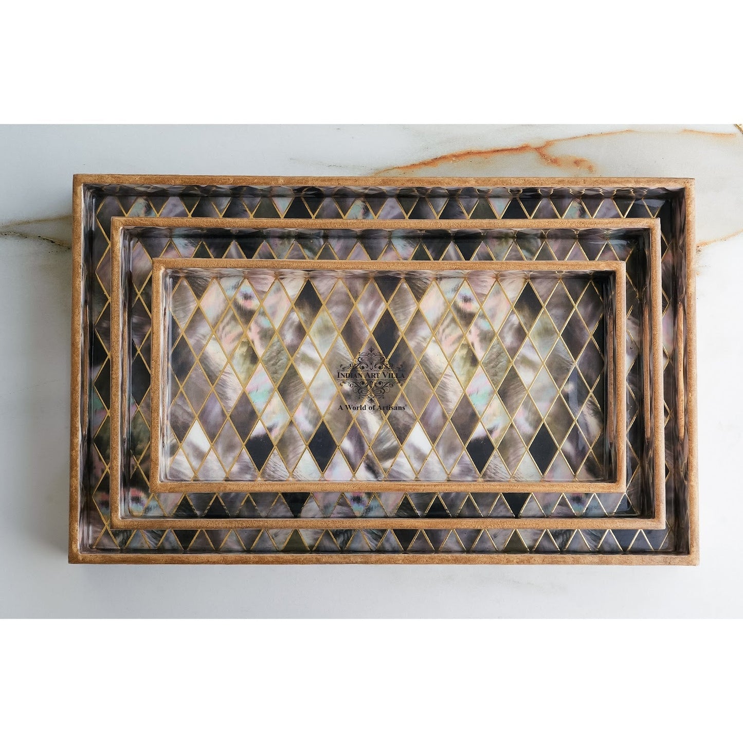 Wooden Tray Set of 3  Handcrafted Multipurpose Decorative Serving Platters