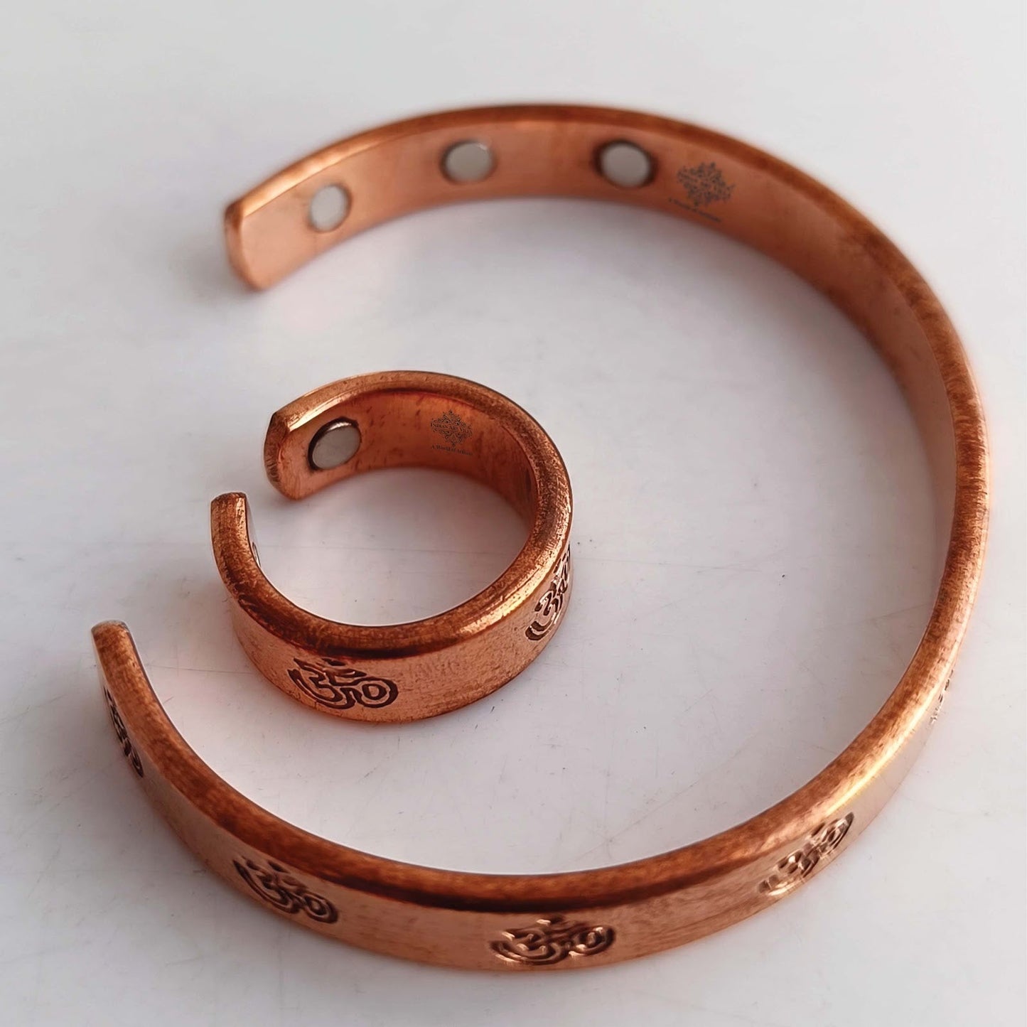 Pure Copper Om Design Bangle with Magnet & Matching Ring