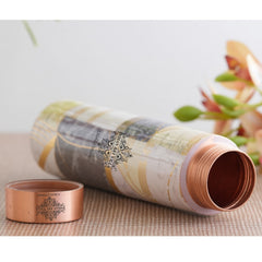 Pure Copper Water Bottle with Pyramid Shape Gold Print Design, 800 ML