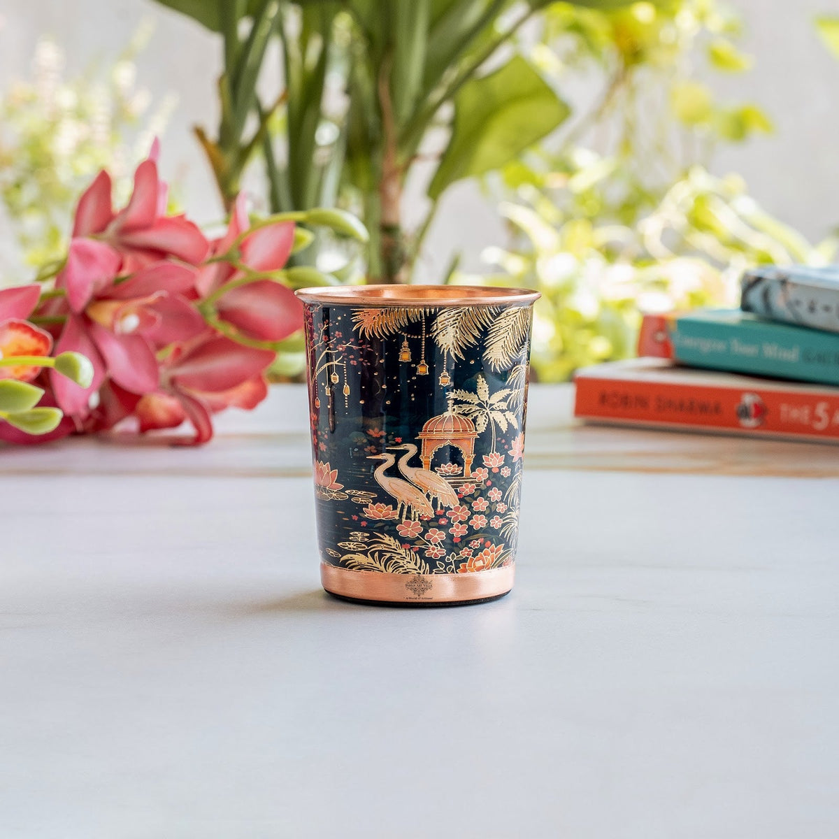 Pure Copper Kalakriti Print Glass - 270 ML
