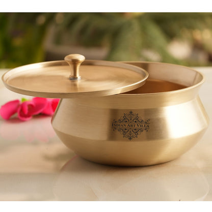 Pure Brass Designer Matt Finished Handi with Lid, Tableware, Serveware, 12cm