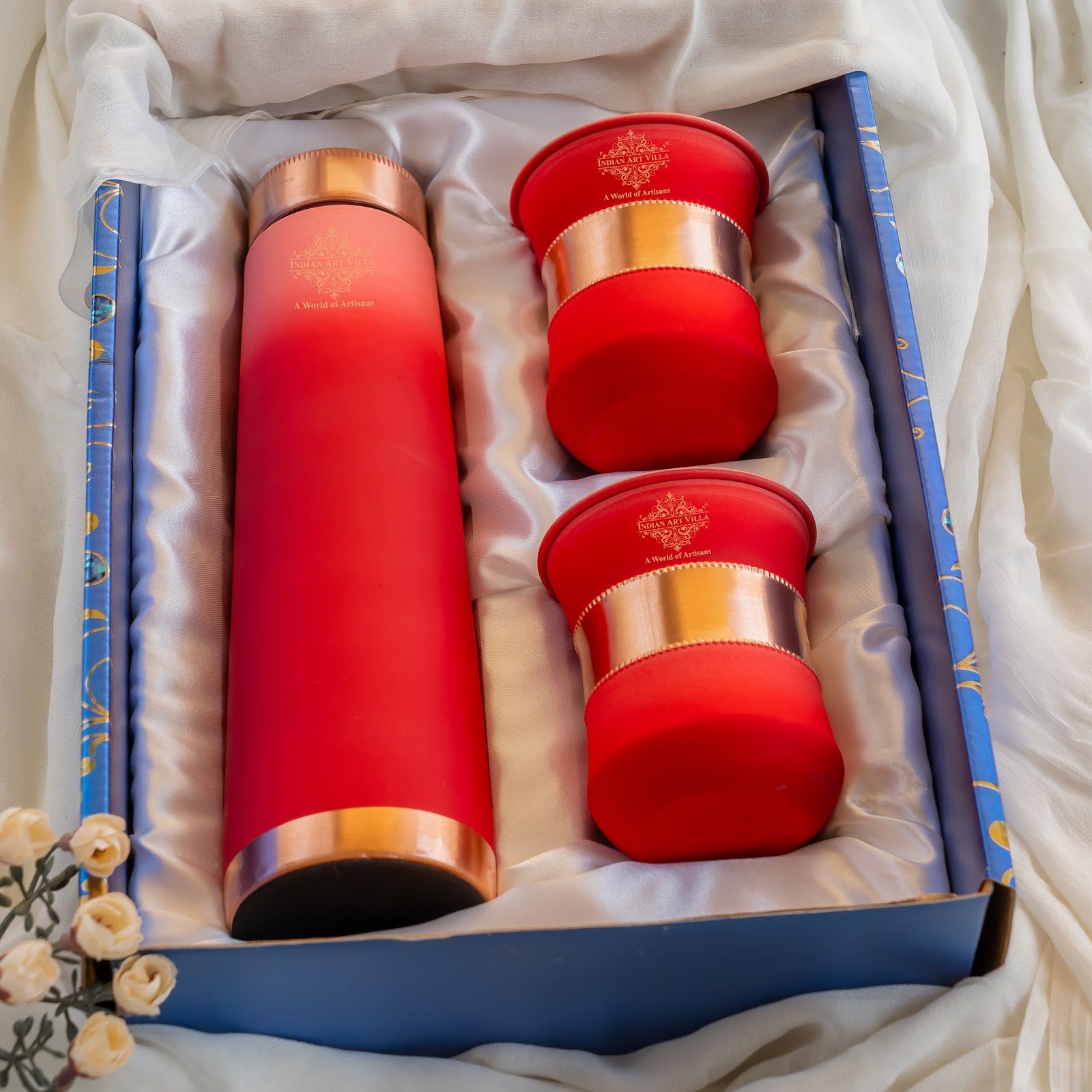 Pure Copper Bottle Pyramid  Shape With 1 Bottle &  2 Glass Set