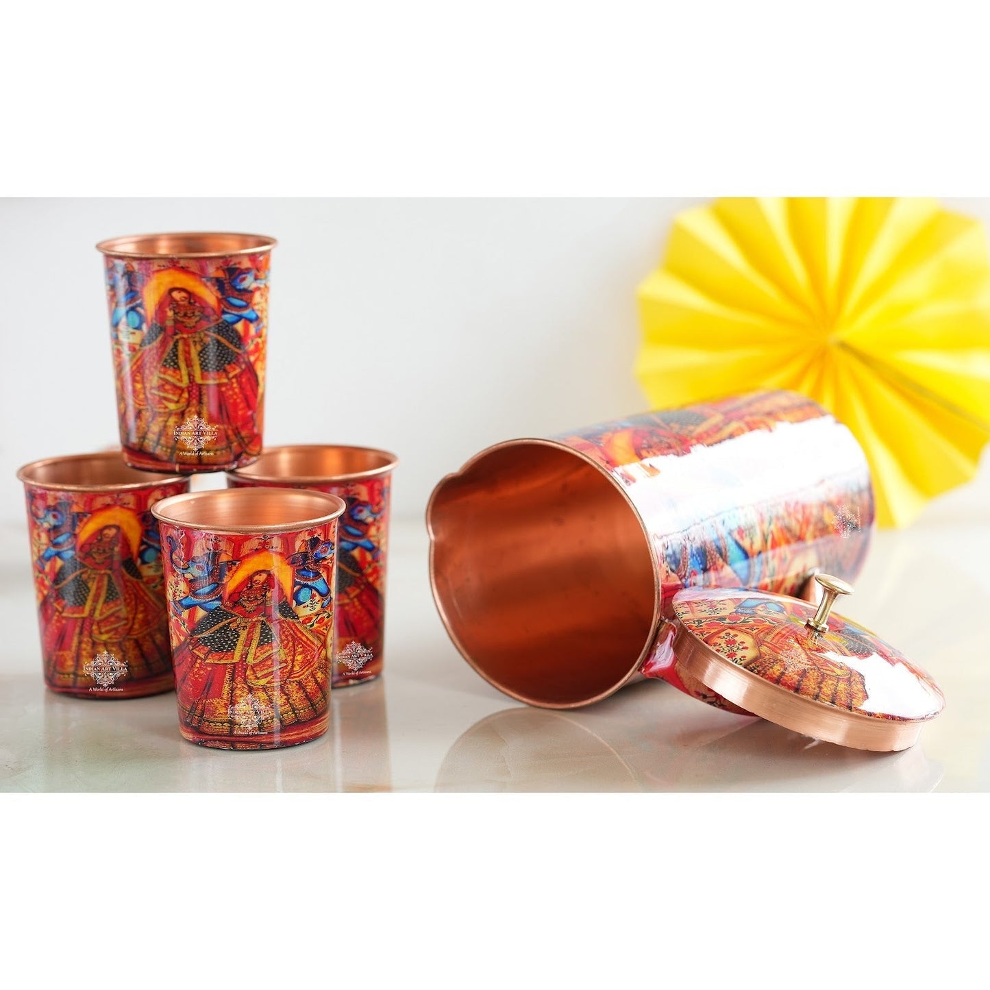 Pure Copper Printed Padharo Mhare Desh Jug & Glass Gift Set