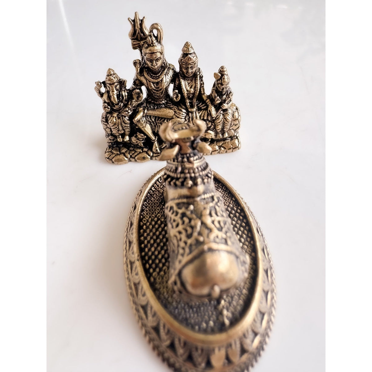 Pure Brass Miniature Shiv Parivar Idol With Nandi Combo