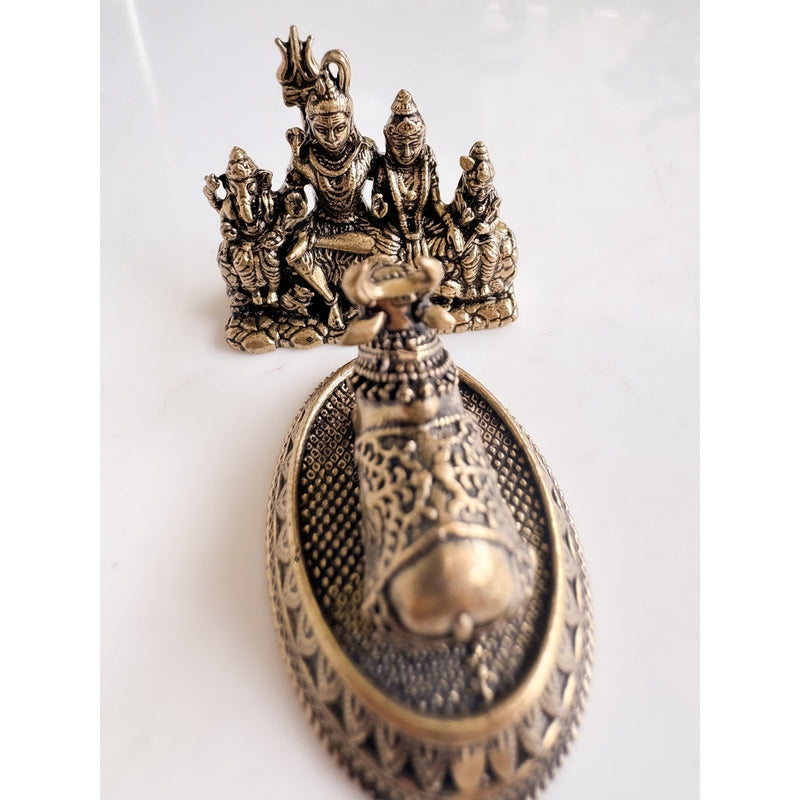 Pure Brass Miniature Shiv Parivar Idol With Nandi Combo