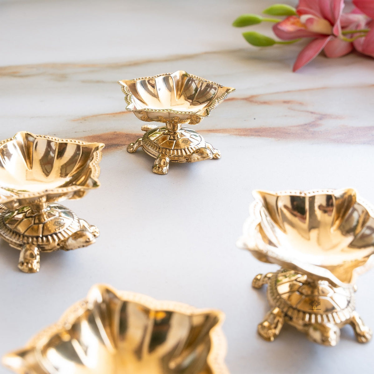 Pure Brass Panch Mukhi Tortoise Diya Set