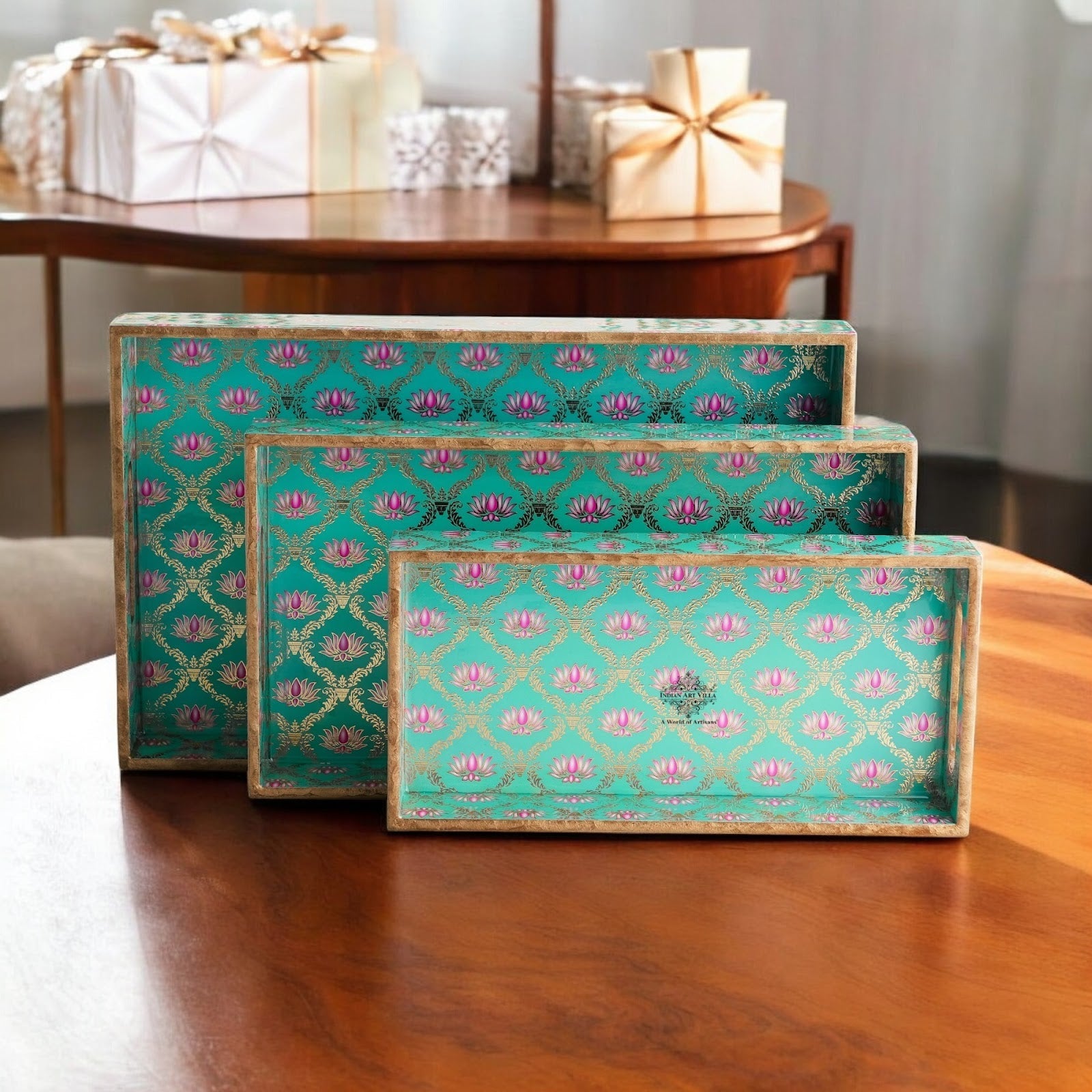 Wooden Tray Set of 3  Handcrafted Multipurpose Decorative Serving Platters