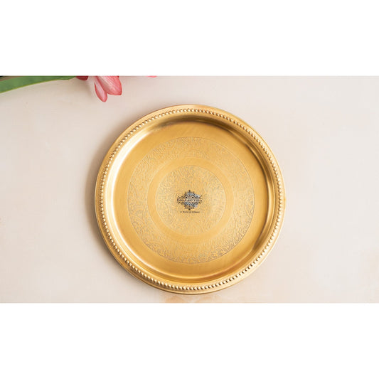 Brass Thali Plate  Antique Matte Finish with Double Ring Floral Design, Perfect for Puja, Festive Gifting, and Home Decor