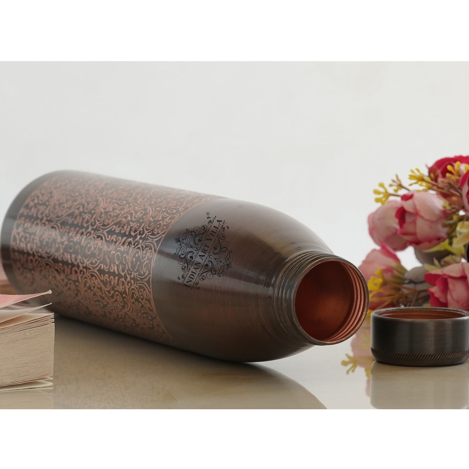 Pure Copper Bottle with Antique Dark Embossed Design, 900ml
