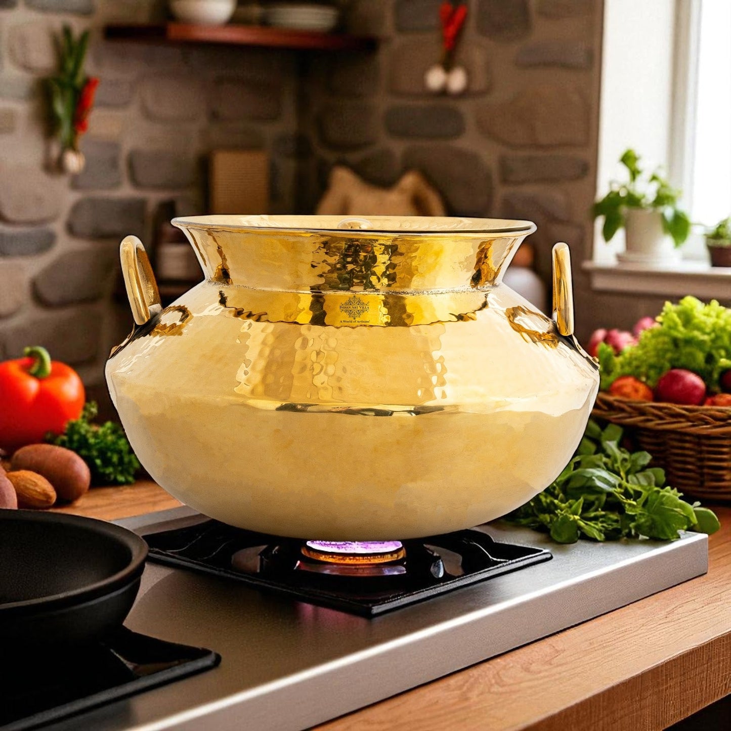 Pure Pital Handi with Tin Lining, Lid & Side Handles