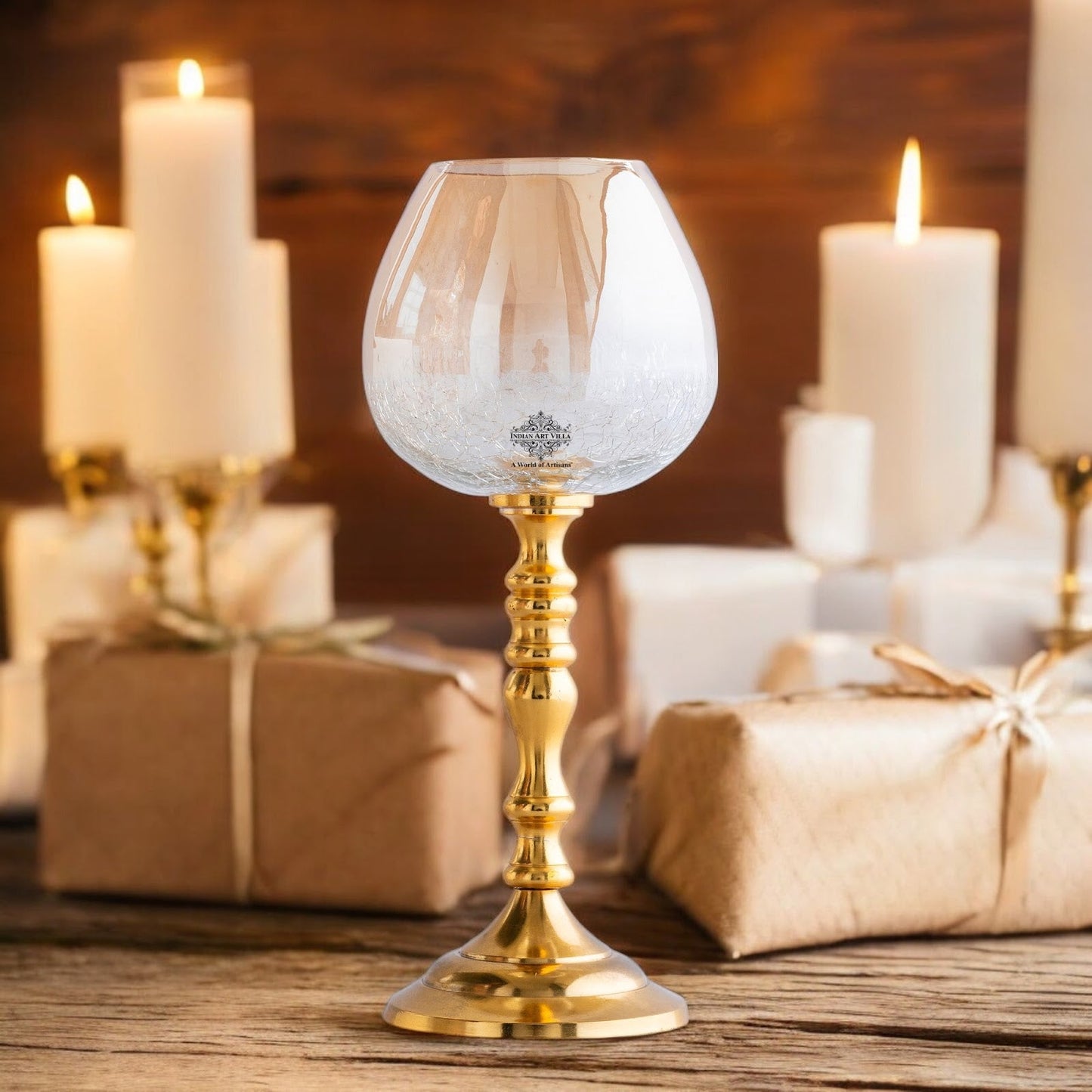 Gold Finish Decorative Candle Holder with Pillar Design – Elegant Accent for Home Decor, Dining Table, Festive Celebrations, and Gifting