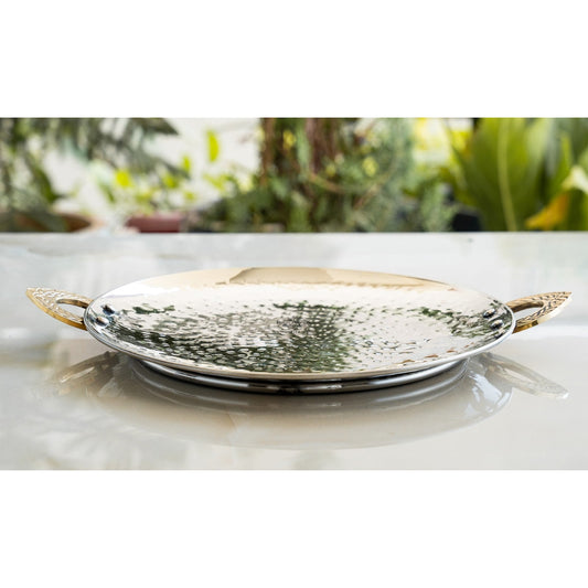 Stainless Steel Hammered Cookware Tawa With Brass Handle