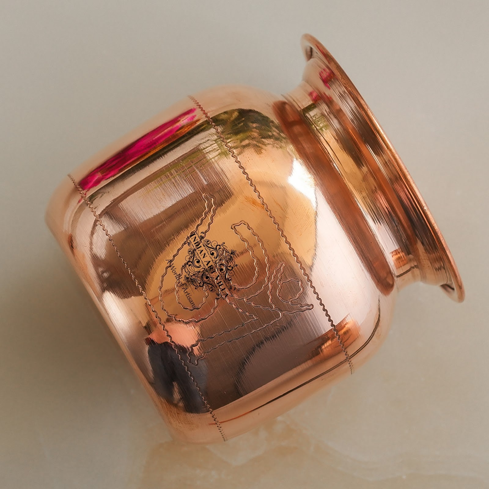 Handmade Pure Copper Lota with Om Design, Ayurveda Benefit, Water Strorage Pot