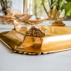 Pure Brass Rectangular Tray with Rose Corner Design