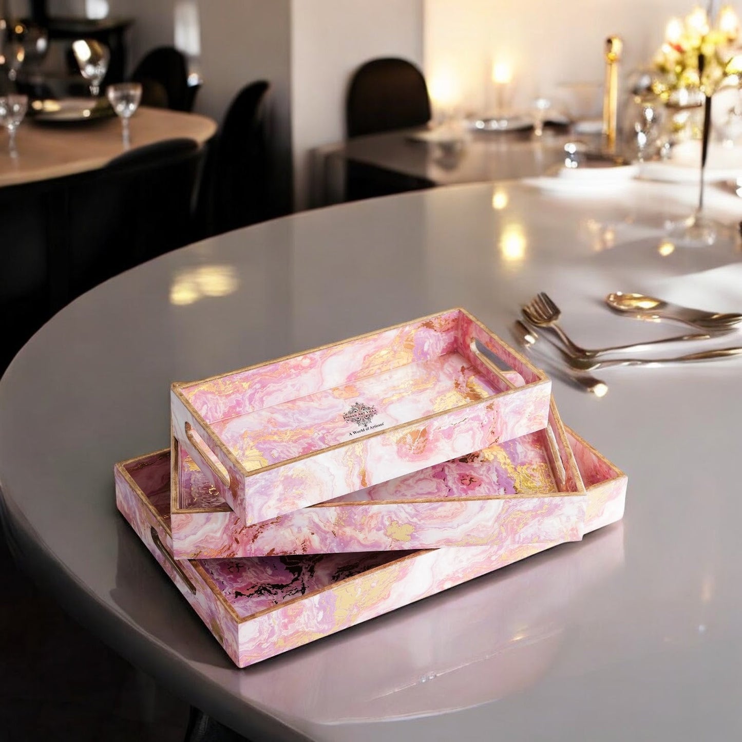 Wooden Tray Set of 3  Handcrafted Multipurpose Decorative Serving Platters