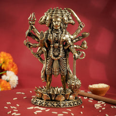 Pure Brass Panchmukhi Hanuman Ji Idol with Weapons Standing Position