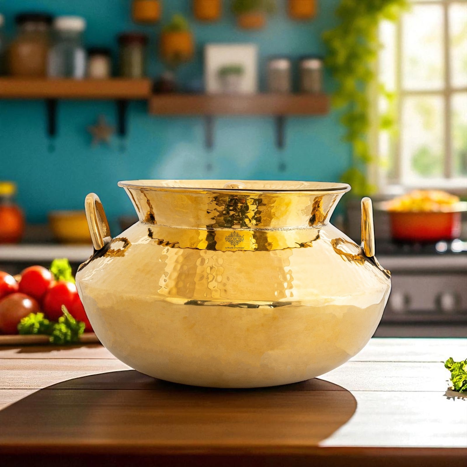 Pure Pital Handi with Tin Lining, Lid & Side Handles