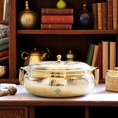 Brass Degchi With Hammered Design, Handle & Inside Tin Lining