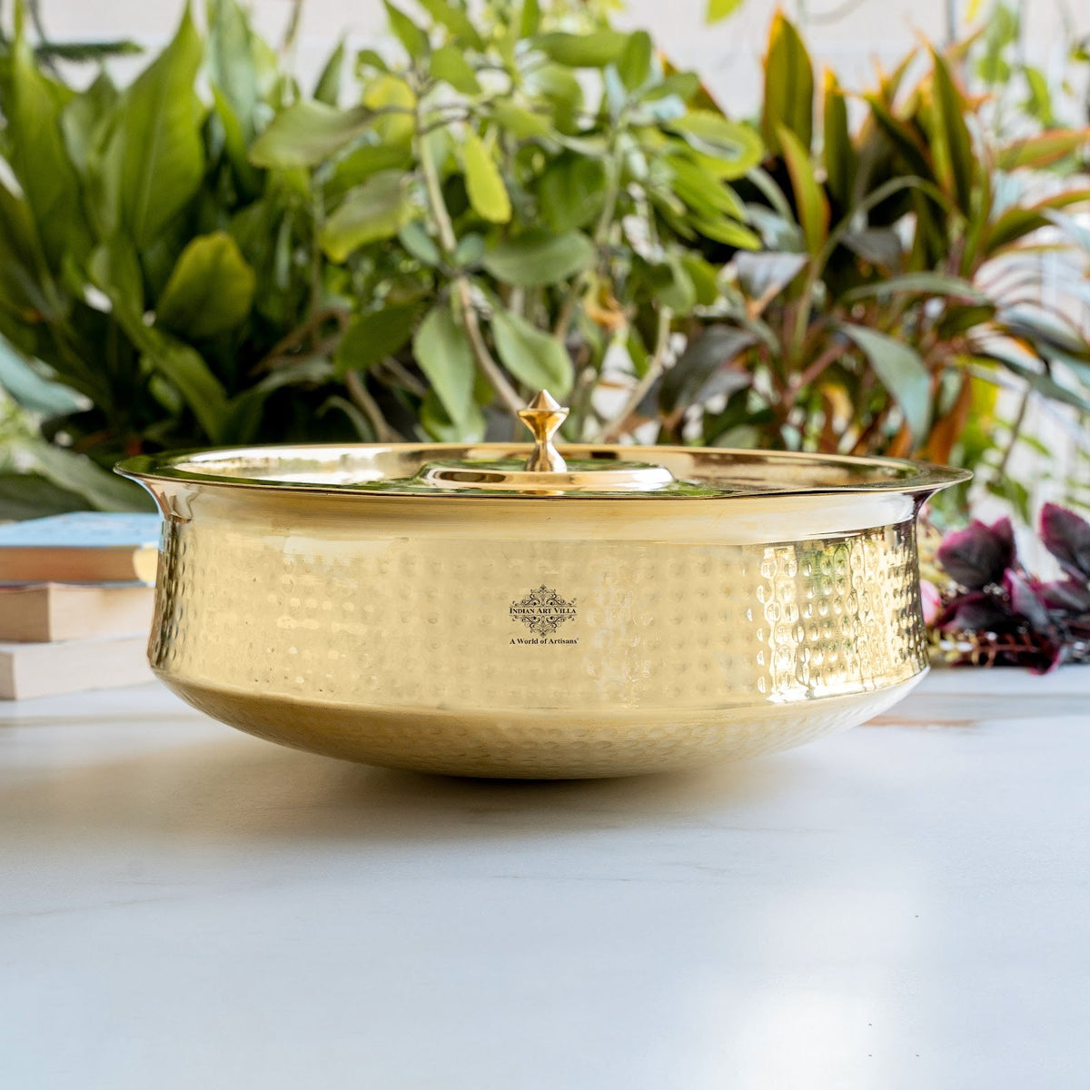 Brass Lagan With Hammered Design, Tin Lining & Brass Lid - 6 L