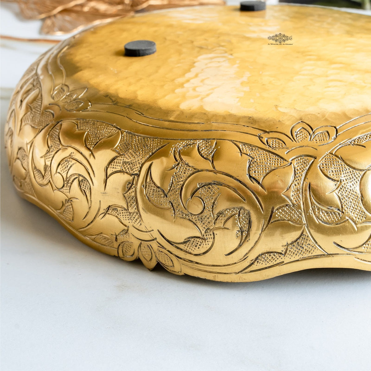 Golden Metal Urli Bowl With Embossed Design