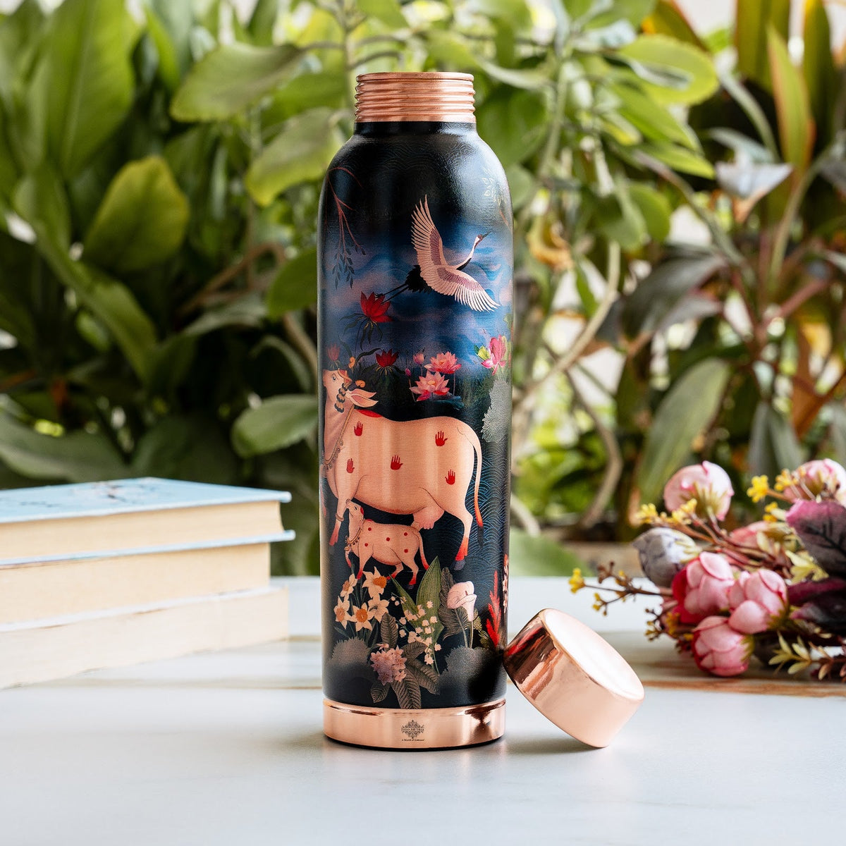 Copper Kalakriti Cow Art Printed Bottle - 940 ML
