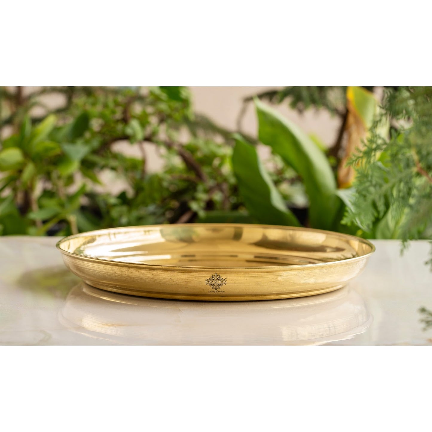 Brass Embossed Thali/Plate – Decorative Floral Design Plate for Pooja, Festivals, Gifting & Home Décor