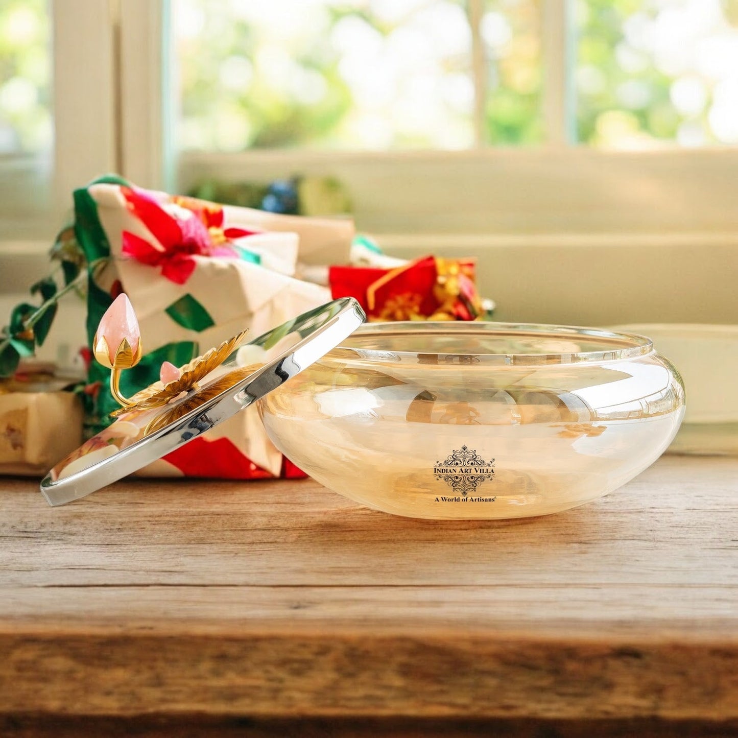 Silver Plated Decorative Bowl with Lotus Bird Flower Design – Elegant Bowl for Table Décor, Serving Snacks, Dry Fruits