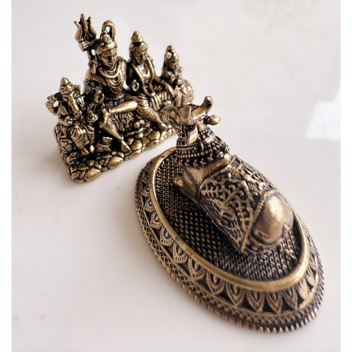 Pure Brass Miniature Shiv Parivar Idol With Nandi Combo