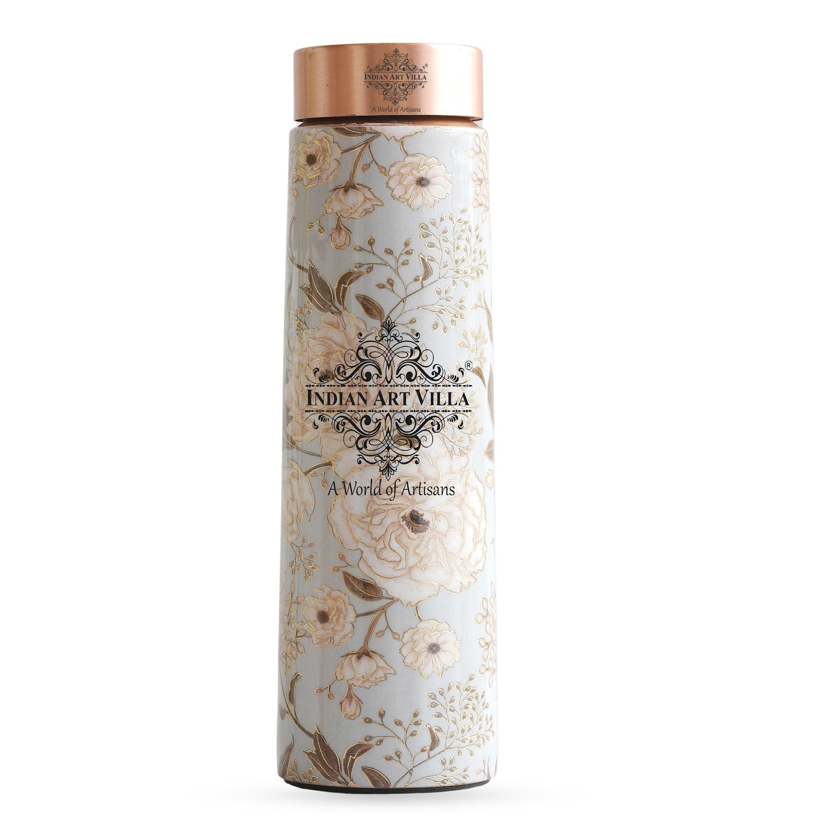 Pure Copper Water Bottle with Pyramid Shape Gold Print Design, 800 ML