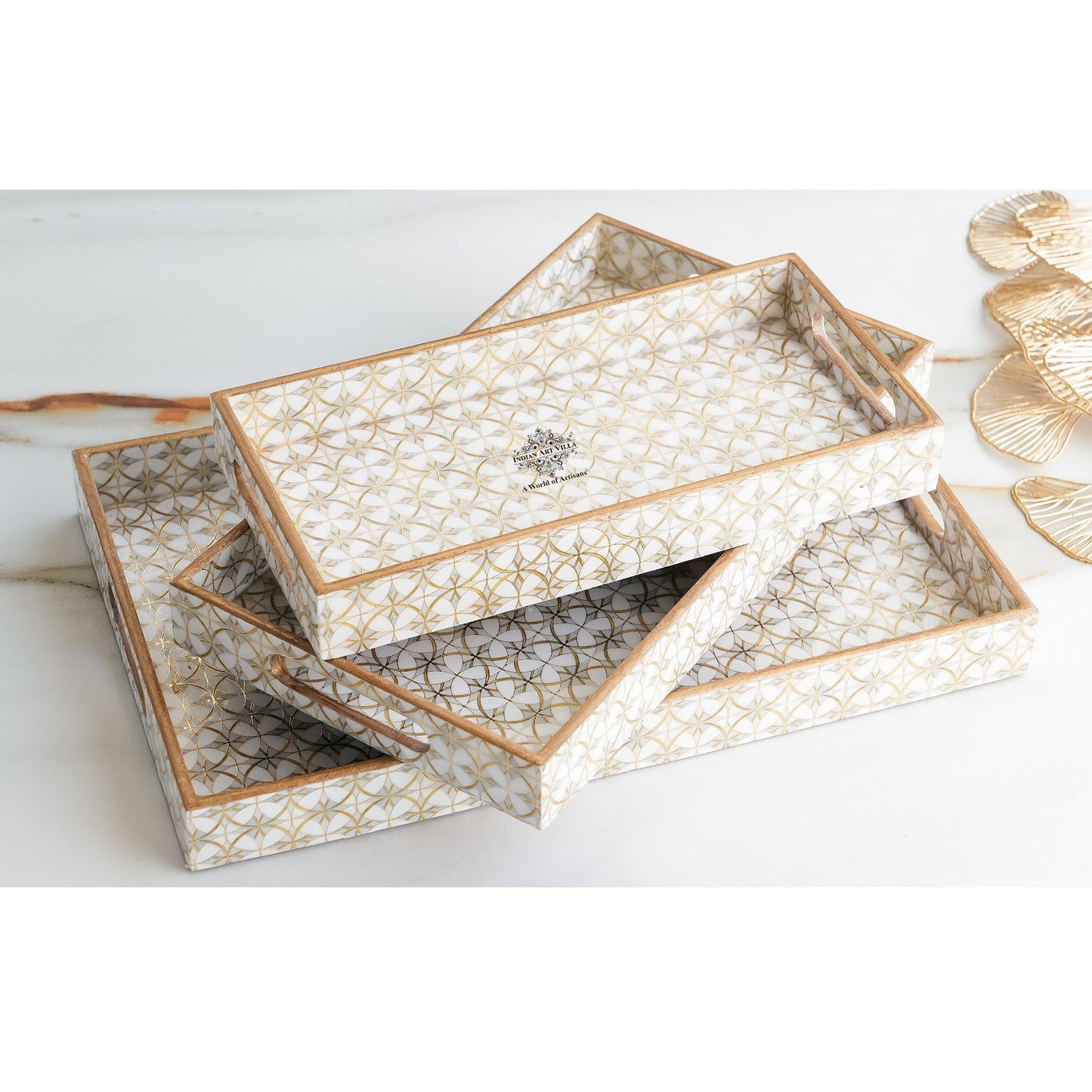 Wooden Tray Set of 3  Handcrafted Multipurpose Decorative Serving Platters