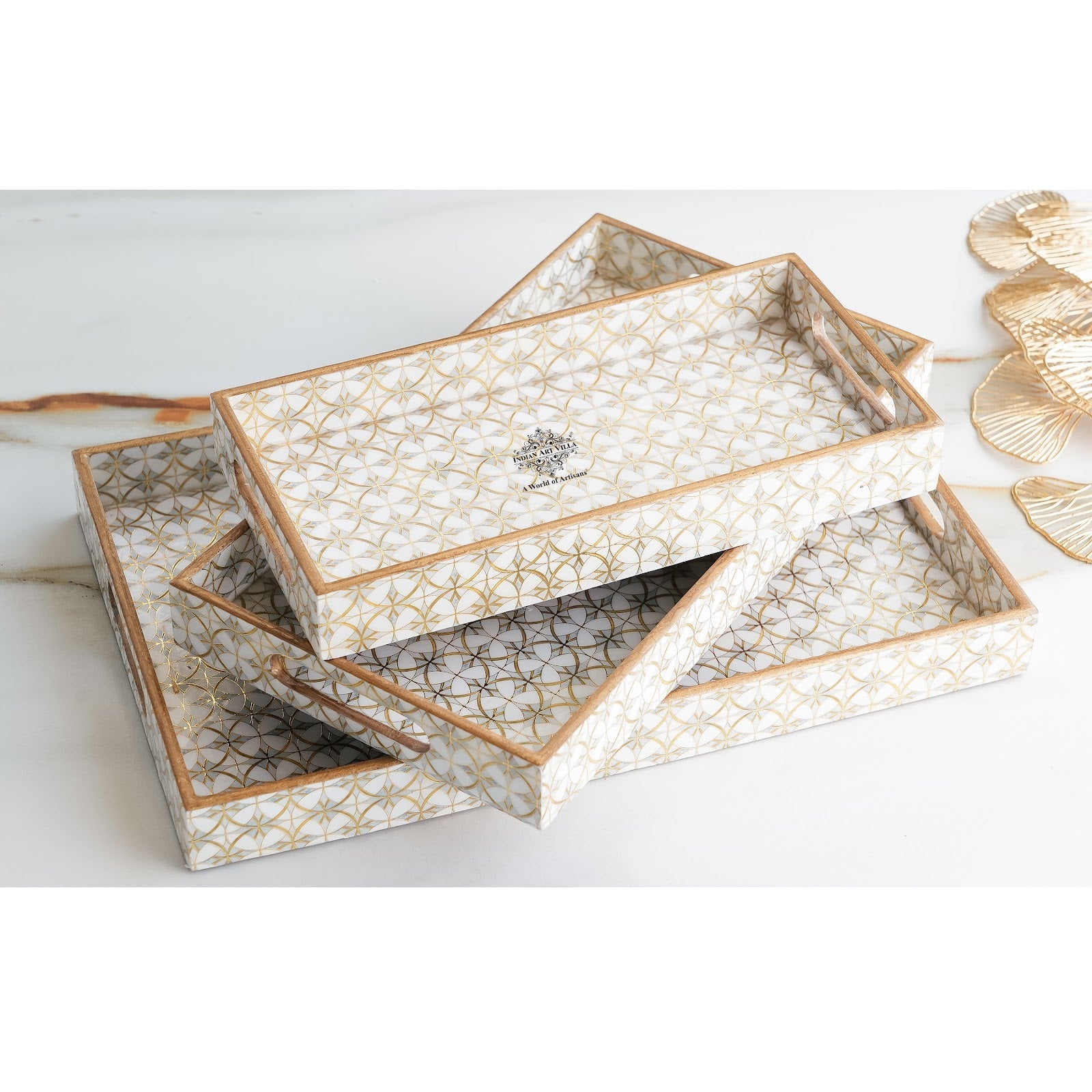 Wooden Tray Set of 3  Handcrafted Multipurpose Decorative Serving Platters