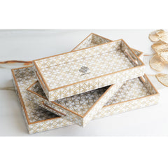 Wooden Tray Set of 3  Handcrafted Multipurpose Decorative Serving Platters