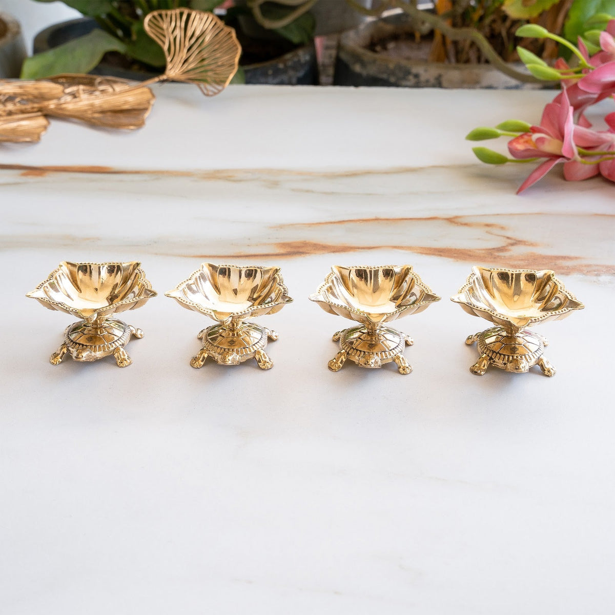 Pure Brass Panch Mukhi Tortoise Diya Set