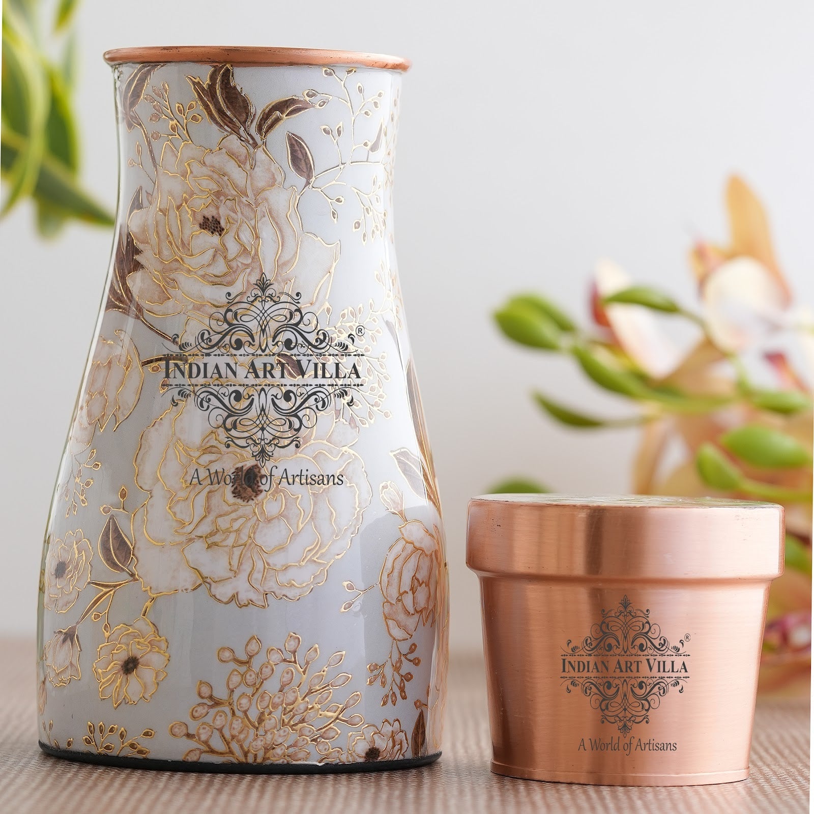 Pure Copper Gold Print Luxury Design Bedroom Bottle,  Home Décor, Marble Finish, 950 ml