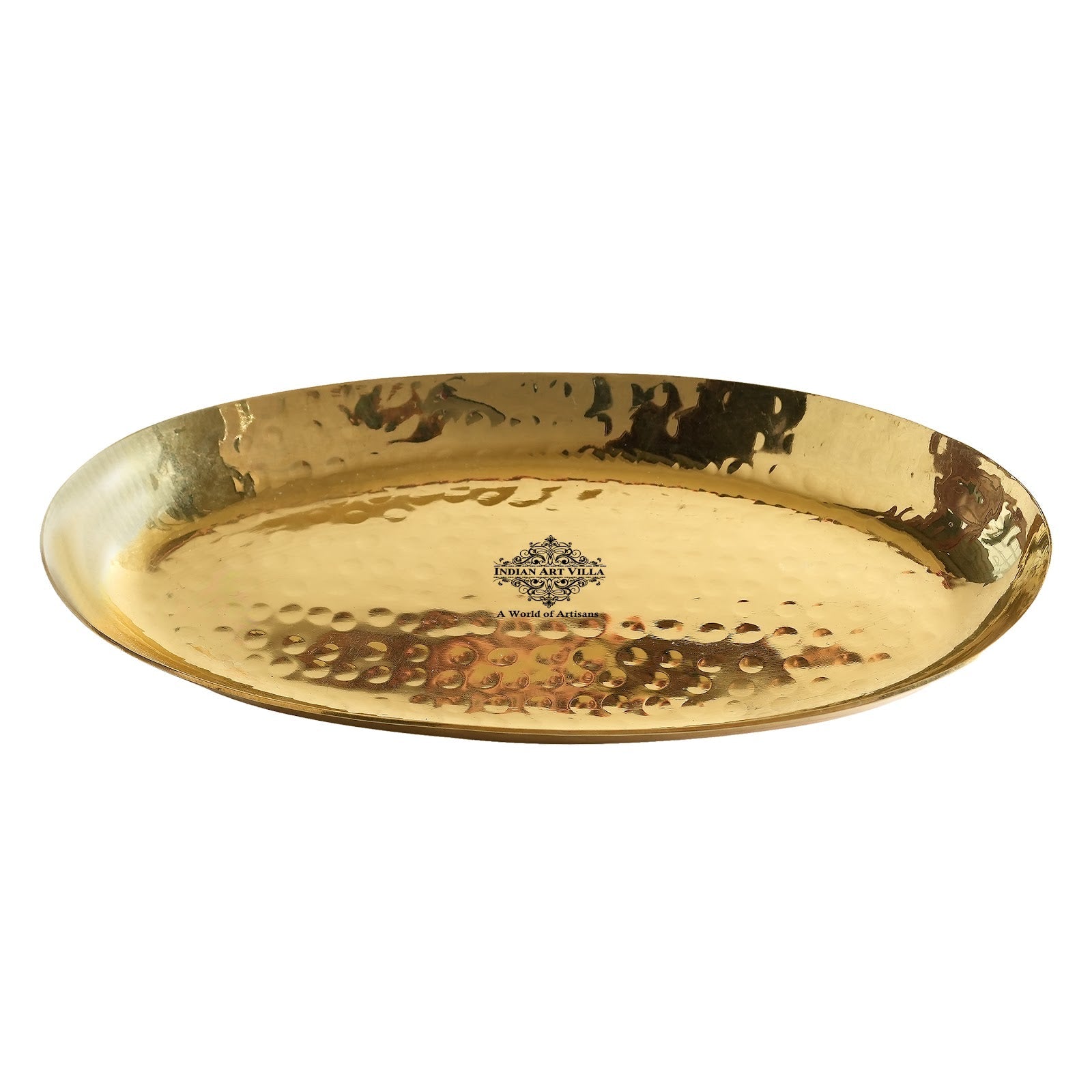 Handcrafted Pure Brass Oval Shape Platter, Tableware, Serveware, 10.67 cmx1.27 cm