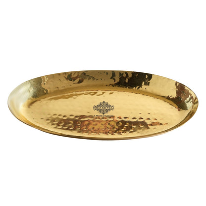 Handcrafted Pure Brass Oval Shape Platter, Tableware, Serveware, 10.67 cmx1.27 cm