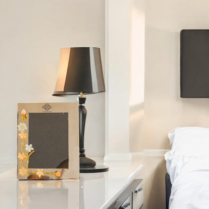 Silver Plated Photo Frame, Lotus Bird Flowers Design, 9.5x7.5 Inches Frame for 7x5 Photo Size, Ideal for Home Décor