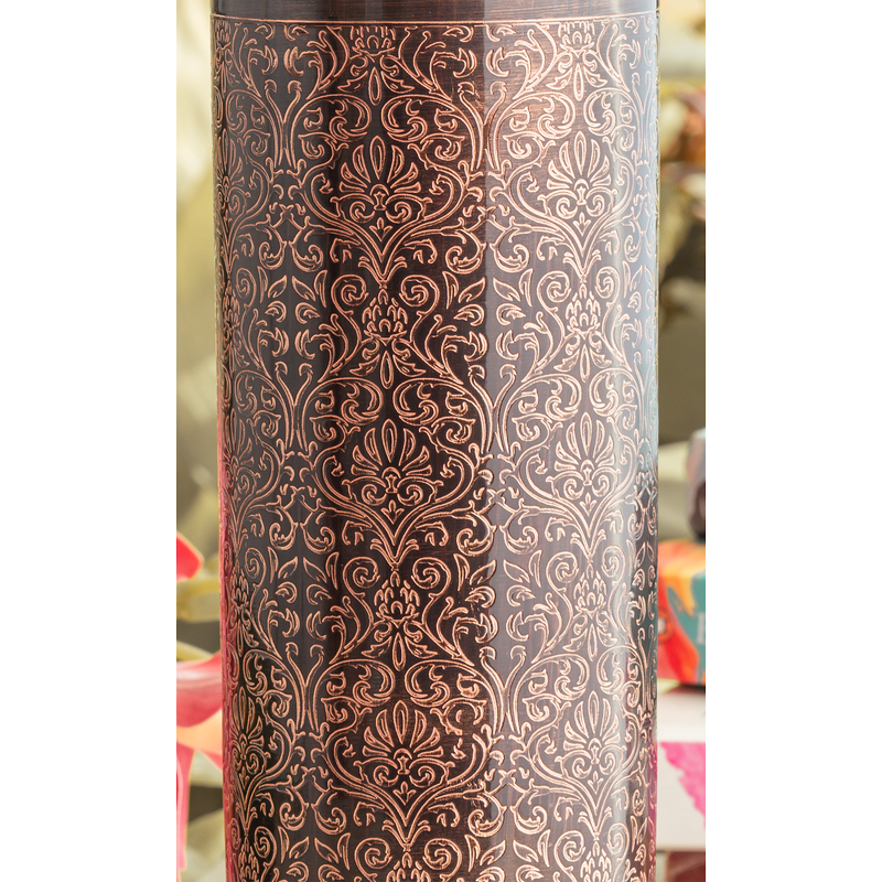 Pure Copper Drinkware Bottle with Antique Dark Embossed Design – 900 ML