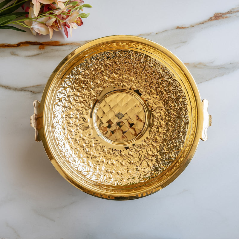 Pure Brass Large Urli with Floral Vine Border for Home Décor