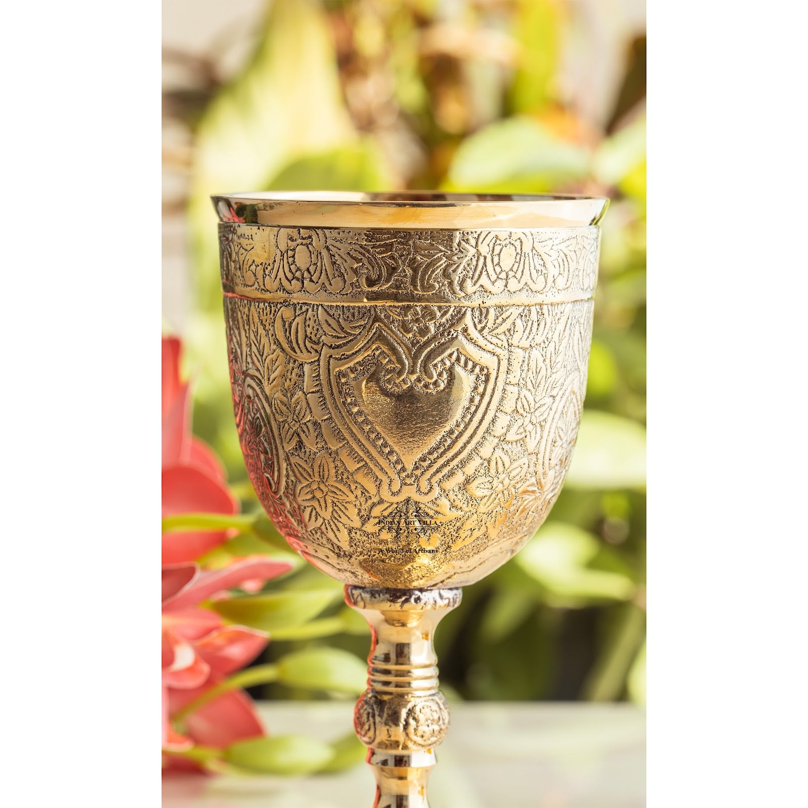 Embossed Brass Goblet Glass for Barware