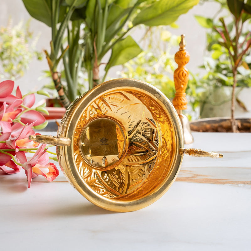 Handcrafted Brass Urli Bowl with Peacock Handles for Décor