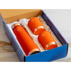 Pure Copper Bottle And Glass Set With Silk Finish Pyramid Design