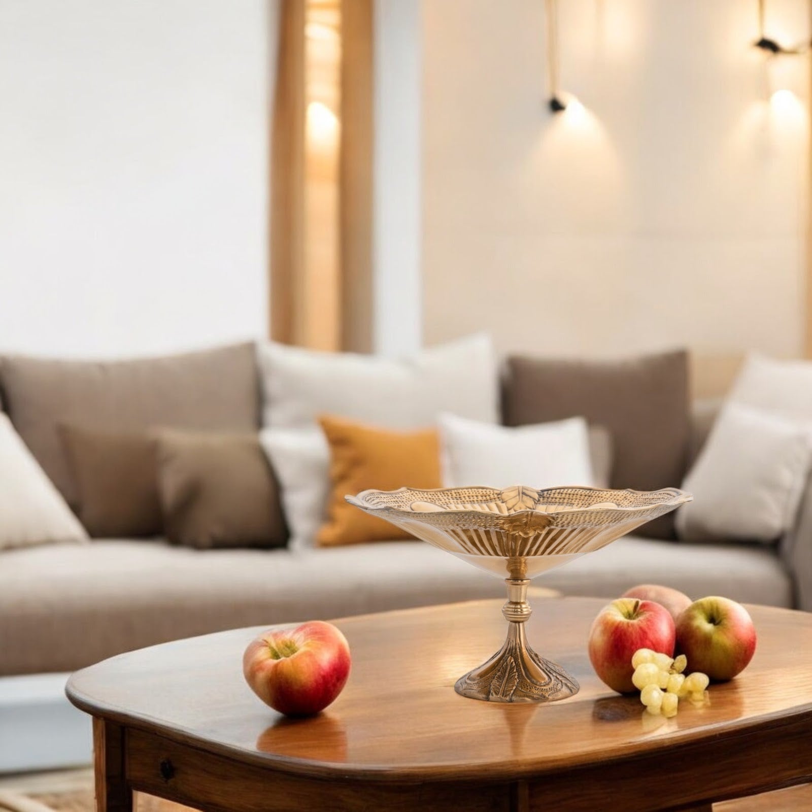 Brass Decorative Bowl with Embossed Floral Design – 10 Inch Gold Finish Fruit Bowl for Table Centerpiece, Table Décor and Gifting