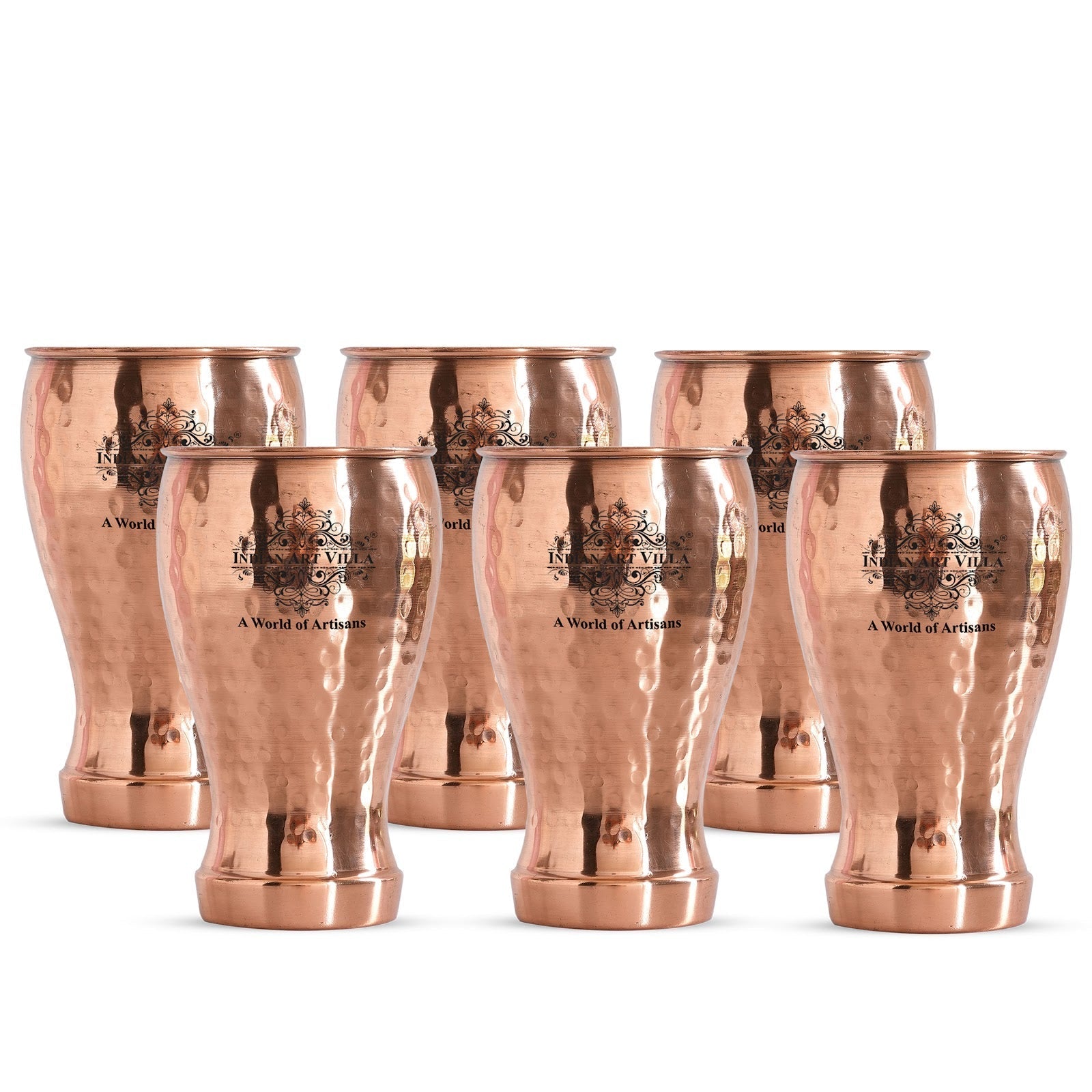 Pure Copper Glass With Half Lecquer Hammered & Shine Design 400 ML