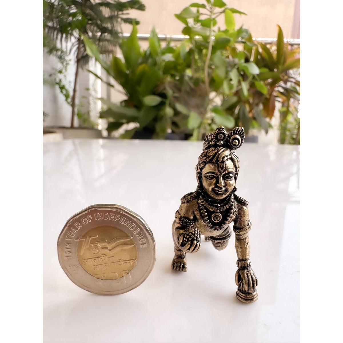 Pure Brass Miniature Laddu Gopal Krishna Ji Crawling Murti for Home Pooja