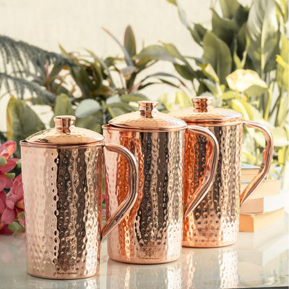 Pure Copper Hammered & Plain Designer Jug With Lid
